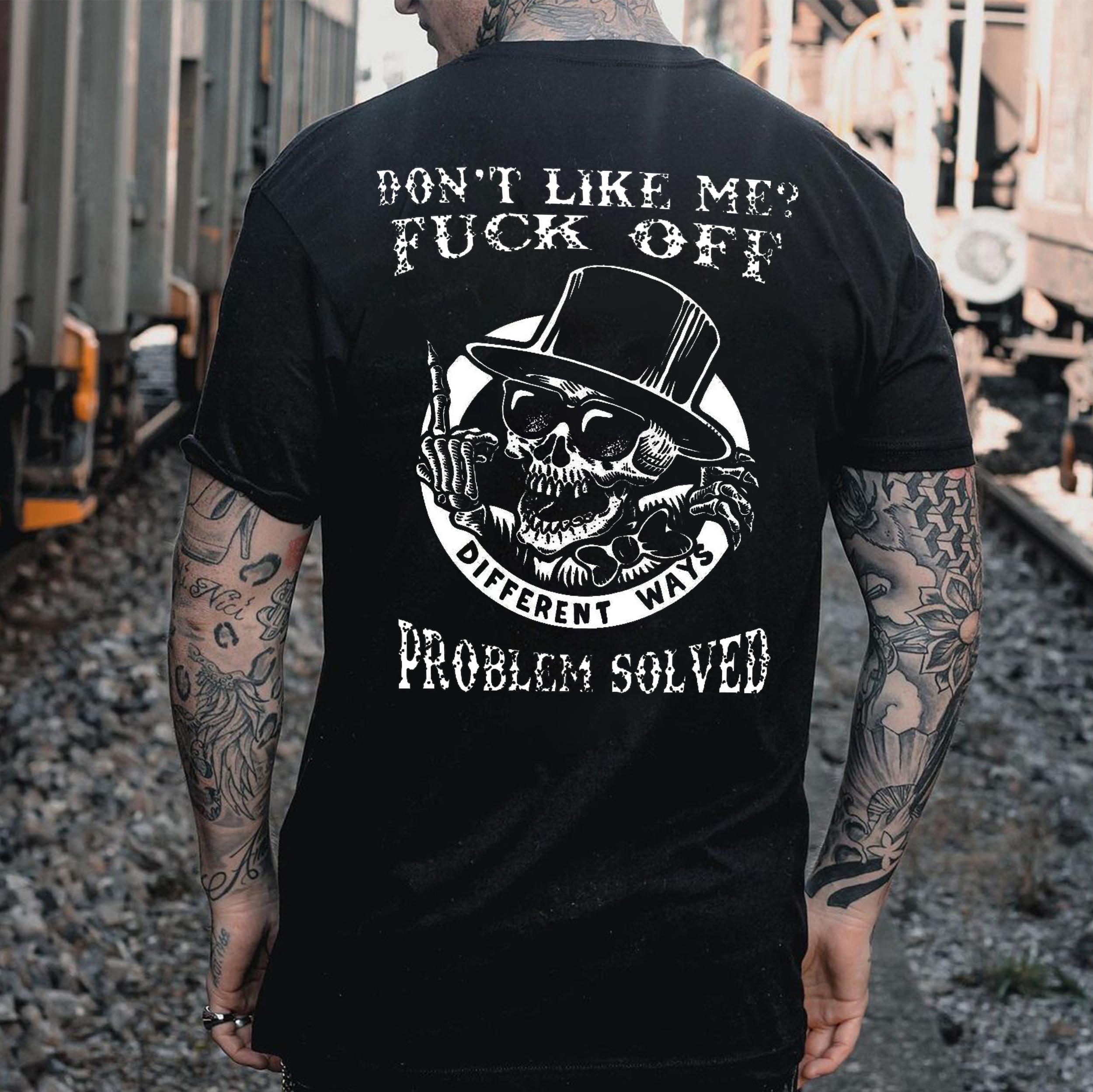 DON'T LIKE ME FUCK OFF Skeleton Print Men's T-shirt