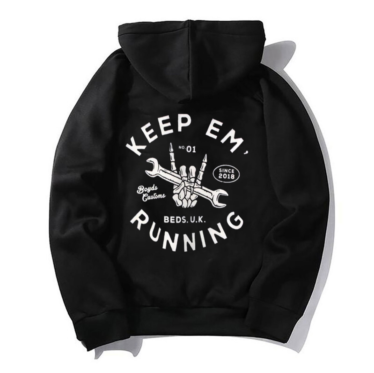 KEEP EM RUNNING Bone Hand Carrying Motor Handles Black Print Hoodie