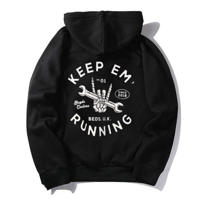 KEEP EM RUNNING Bone Hand Carrying Motor Handles Black Print Hoodie