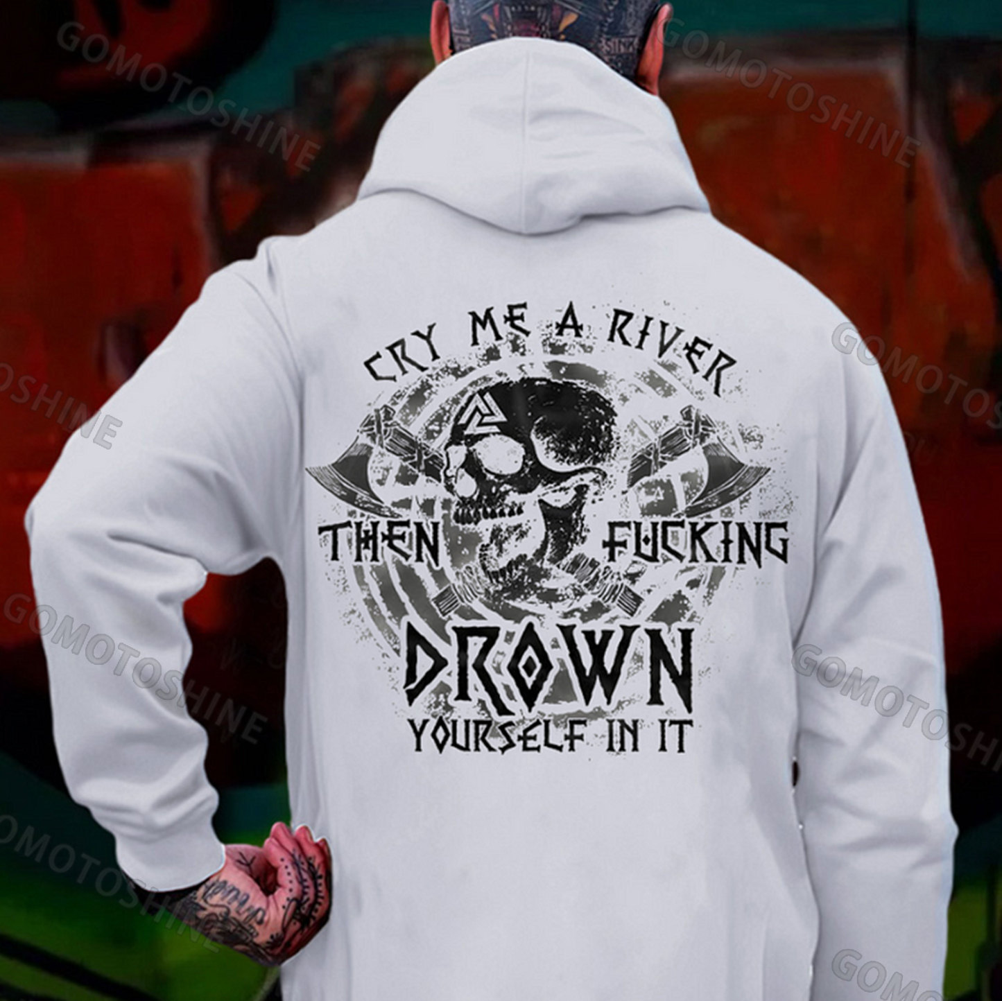 CRY ME A RIVER AX&Skull Print Men's Hoodie