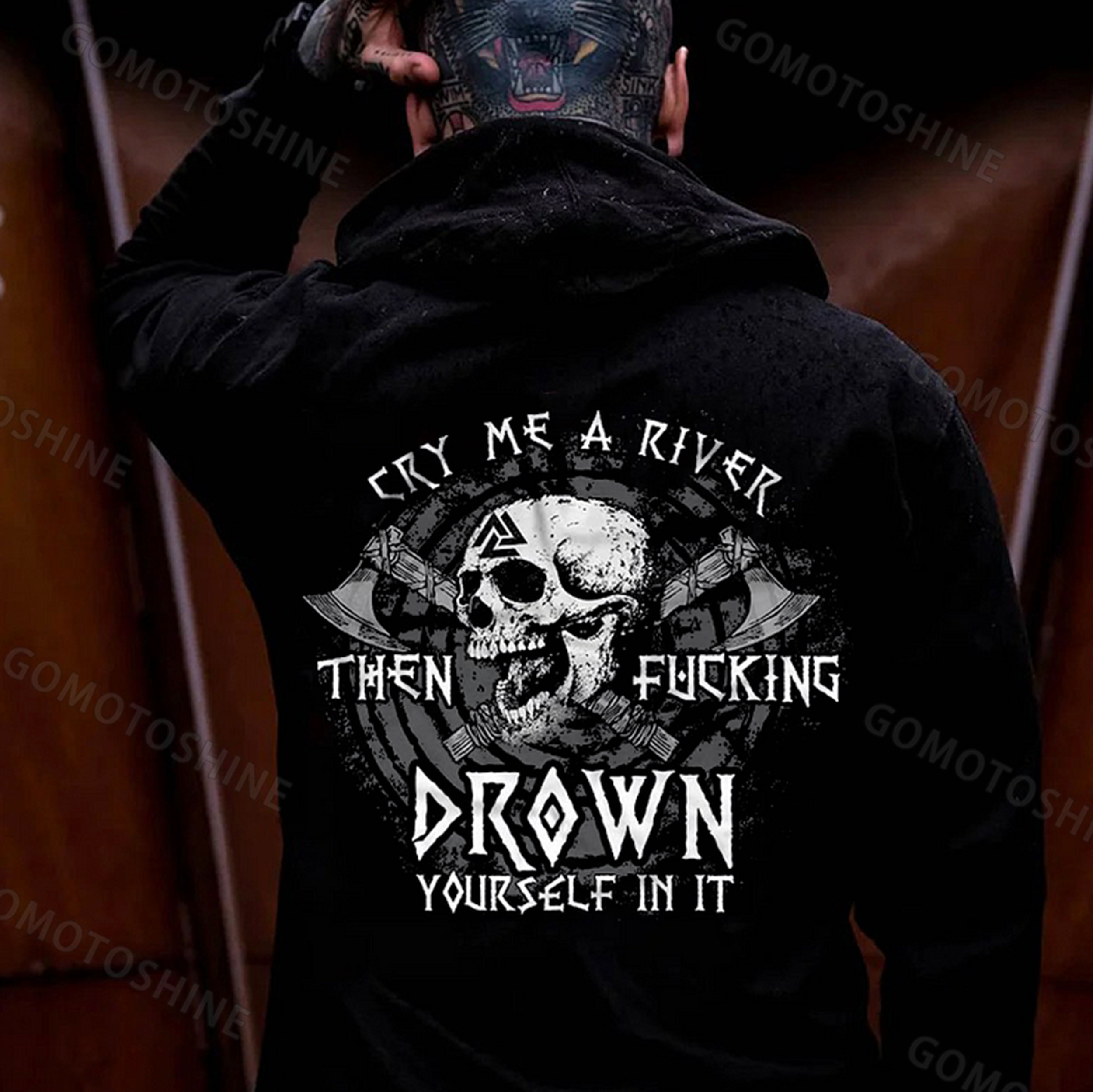 CRY ME A RIVER AX&Skull Print Men's Hoodie