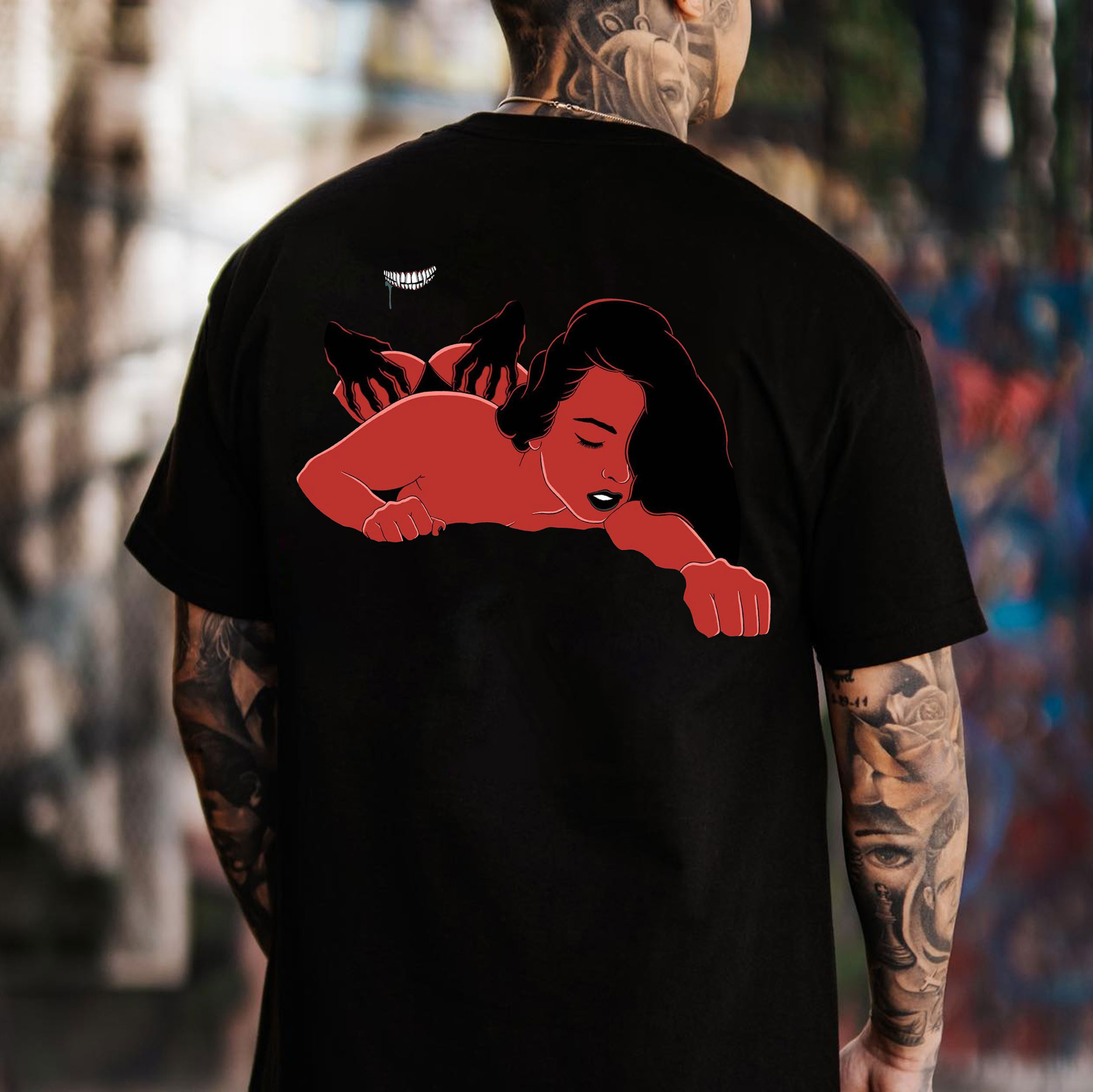 The Sexy Lady Red Pattern Black Print T-shirt