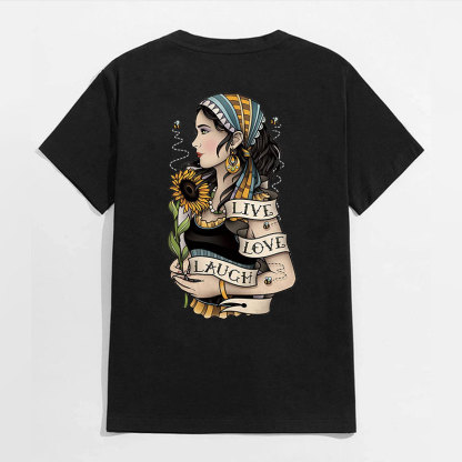 LIVE LOVE LAUGH Gothic Queen with Flowers Black Print T-shirt