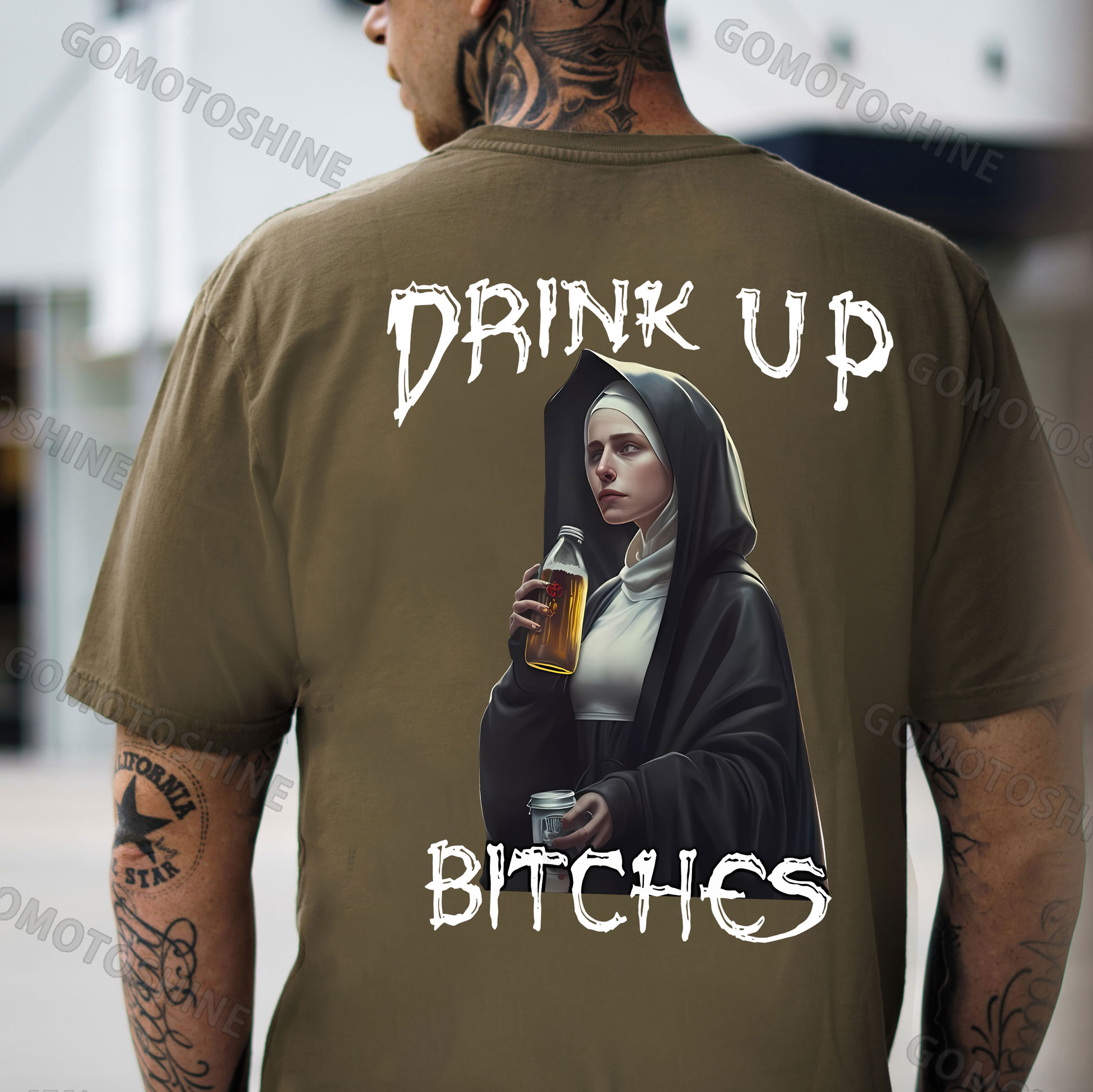 DRINK UP BITCHES Beer&Nun Print Men's T-Shirt