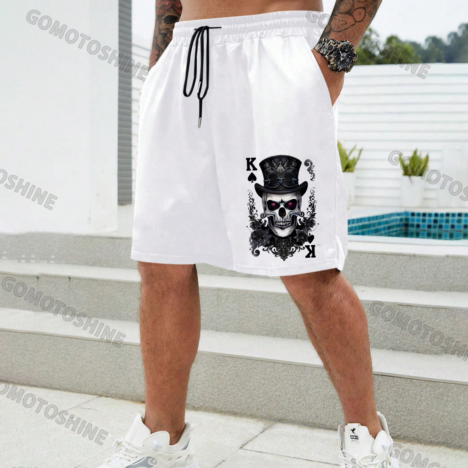 POKER K Spades Magician Skull Print Men's Shorts