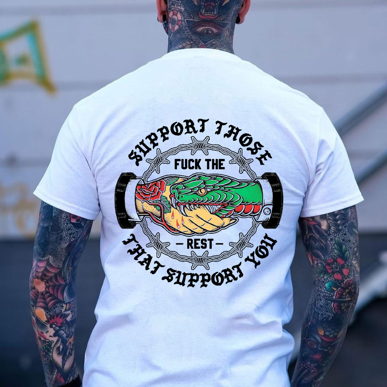 SUPPORT THOSE THAT SUPPORT YOU Snake Graphic Print T-shirt