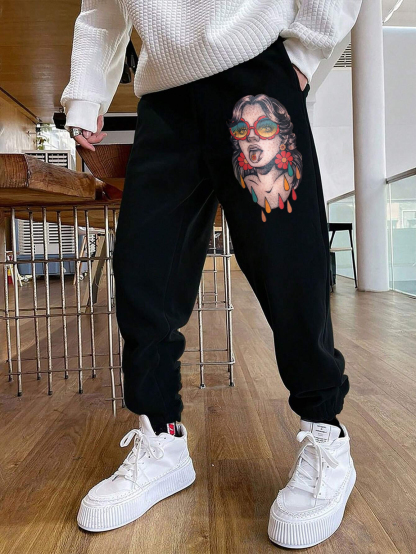 Gothic Beauty Wearing the Glasses Print Sweatpants
