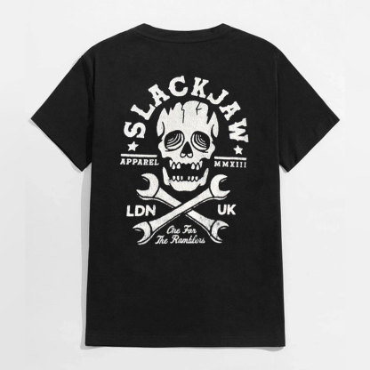 SLACK JAW Skull with Motor Handles Graphic Black Print T-shirt