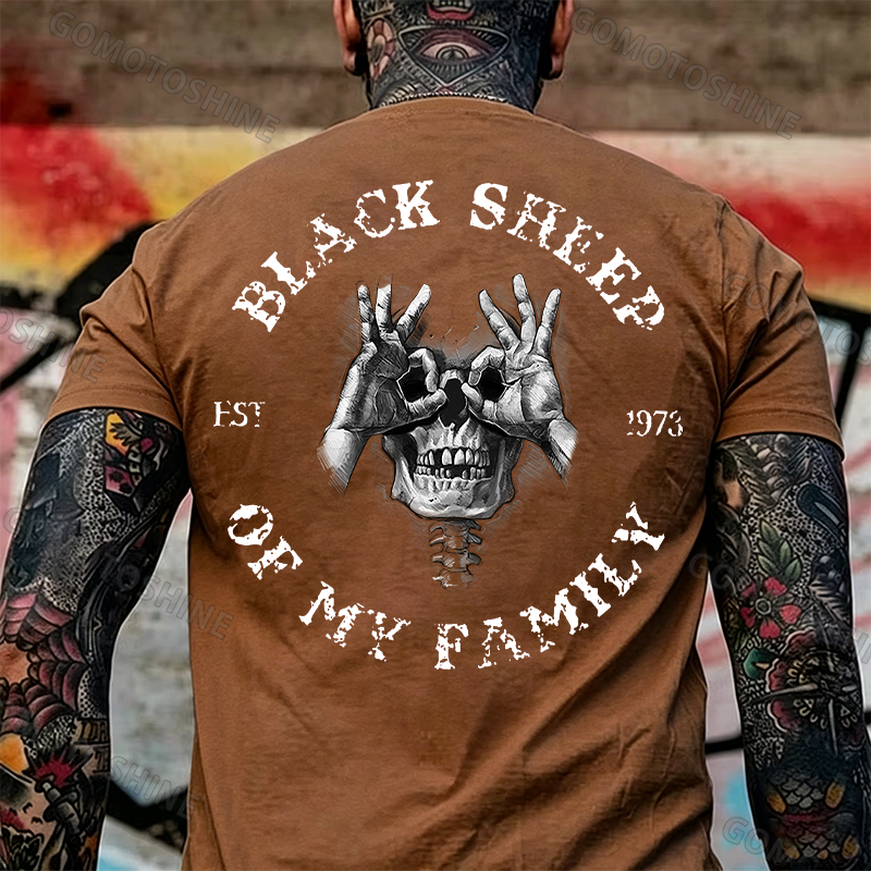 BLACK SHEEP OF MY FAMILY Skull Black Print T-Shirt Image - 18