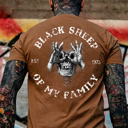 BLACK SHEEP OF MY FAMILY Skull Black Print T-Shirt Image - 18