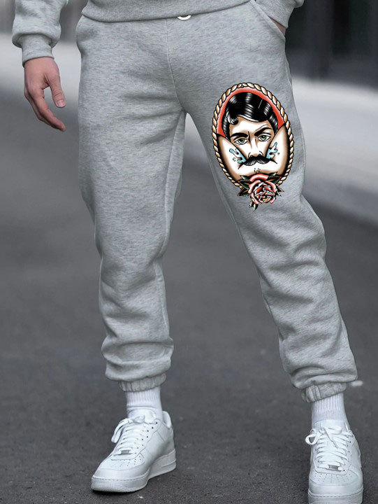 Beard Man in the Mirror with Rose Men's Print Sweatpants