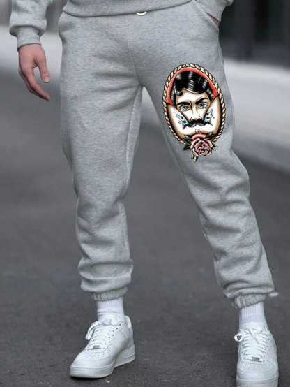 Beard Man in the Mirror with Rose Men's Print Sweatpants