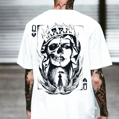 Poker Q Gloomy Queen Vintage Style White Print T-shirt