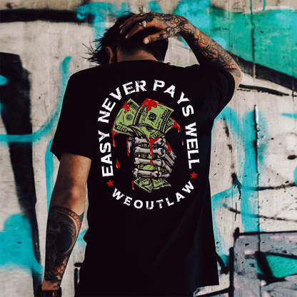 EASY NEVER PAYS WELL Bones and Money White Print T-Shirt