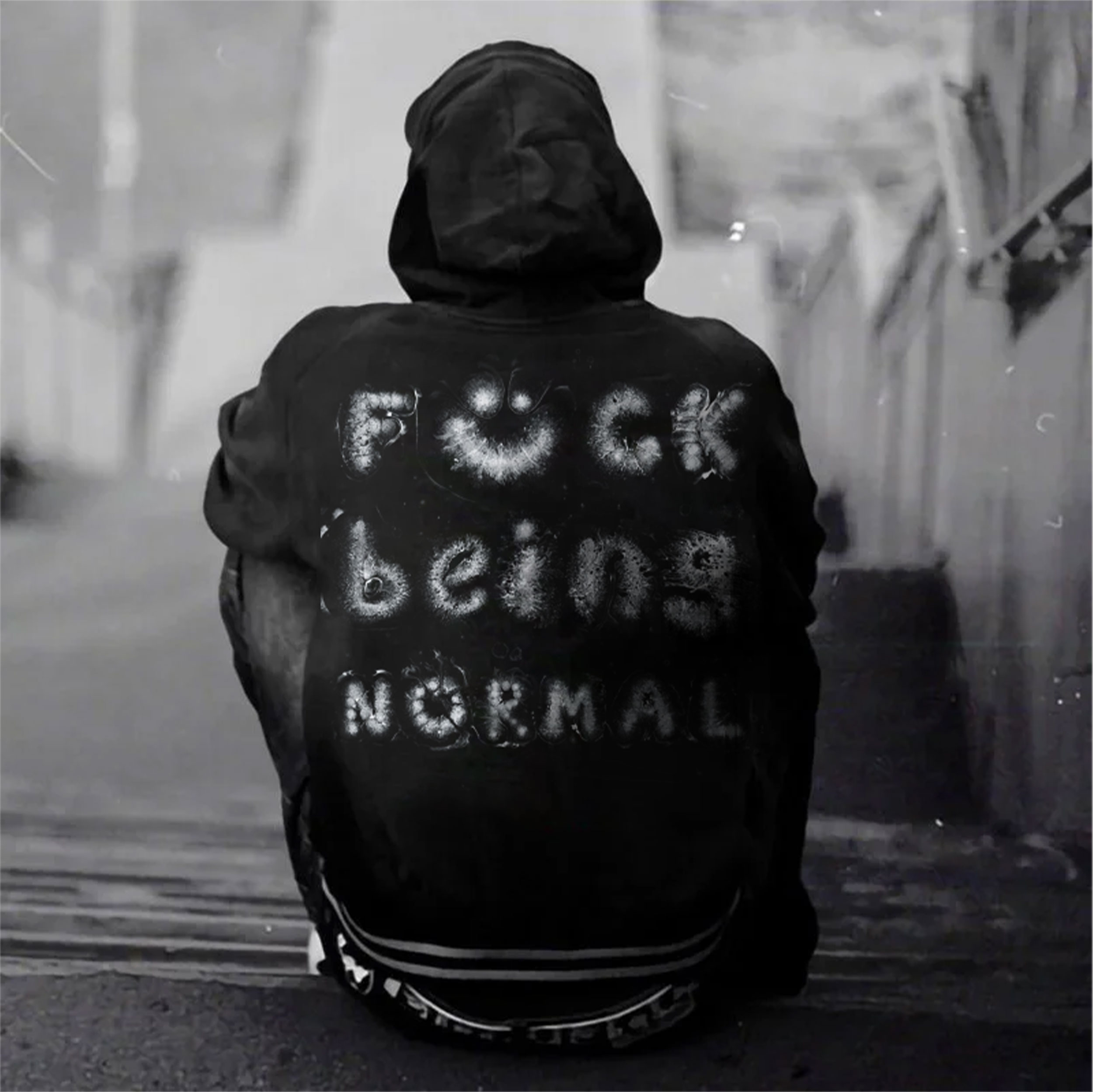 FUCK BEING NORMAL Starry Letter Black Print Hoodie