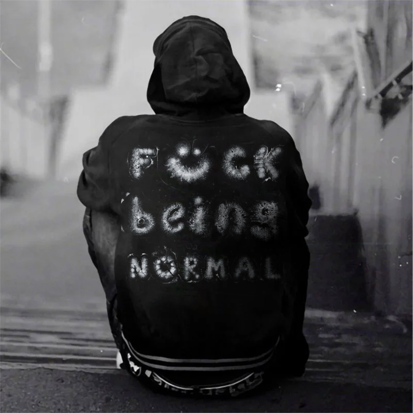 FUCK BEING NORMAL Starry Letter Black Print Hoodie