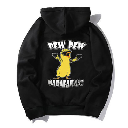 Yellow Duck Carries Pistol Letter Graphic Black Print Hoodie