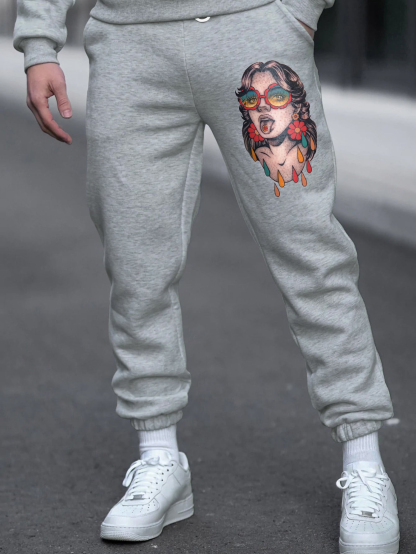 Gothic Beauty Wearing the Glasses Print Sweatpants