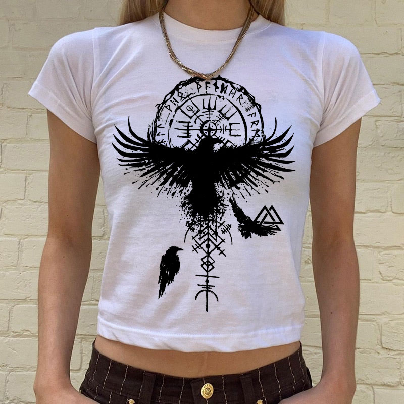 Flying Pigeon With Clock Peace And Love Print Women's Cropped T-shirt