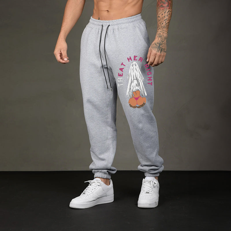 TREAT HER RIGHT Oral Sex with Ghost Men's Print Sweatpants