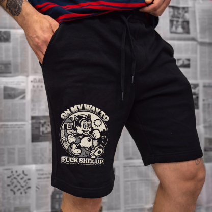 ON MY WAY TO FUCK SHIT UP Little Demon Black Print Shorts