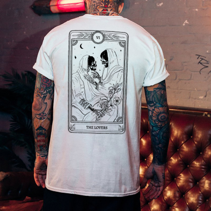 THE LOVES Two skeletons with Flowers Red Graphic Casual Black Print T-shirt