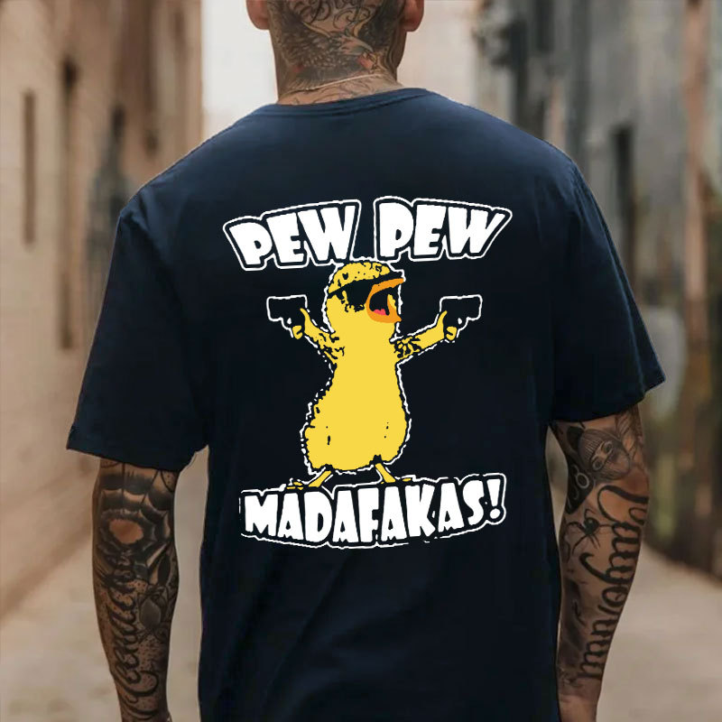 Yellow Duck Carries Pistol Letter Graphic Black Print T-shirt