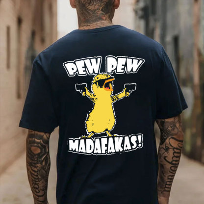 Yellow Duck Carries Pistol Letter Graphic Black Print T-shirt