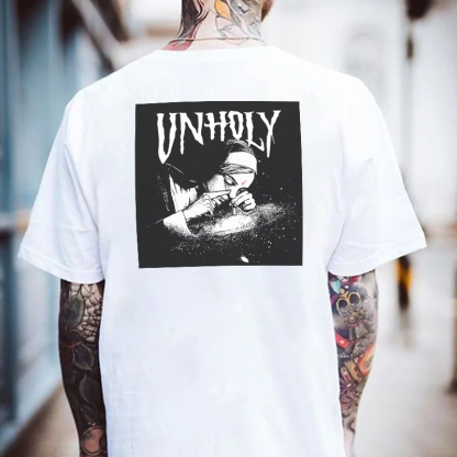 UNHOLY Nun Smoking Dark Style Black Print T-shirt
