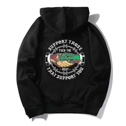 SUPPORT THOSE THAT SUPPORT YOU Hand Snake Black Print Hoodie