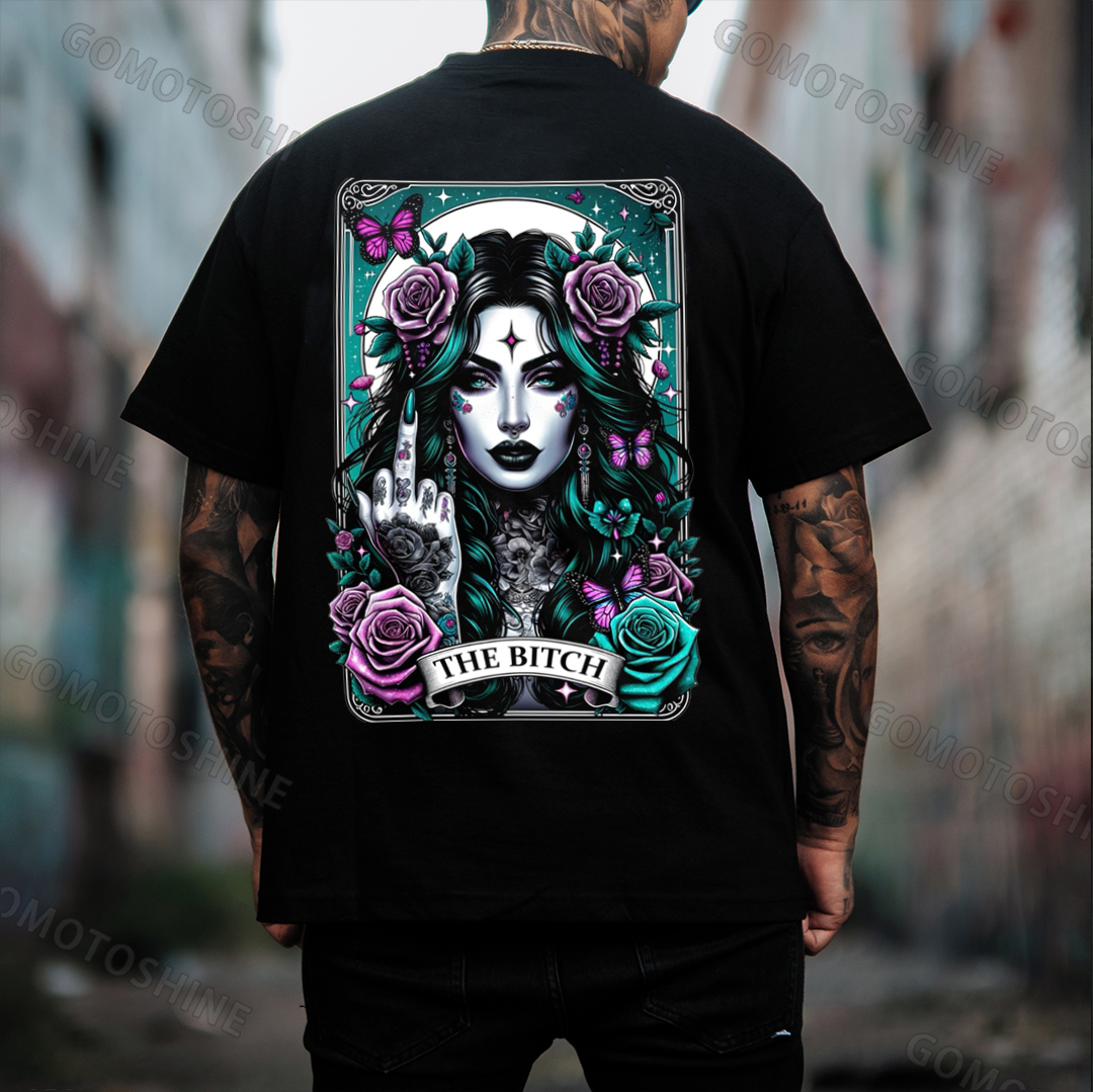 THE BITCH Defiant Charming Witch Card Print Men's T-Shirt