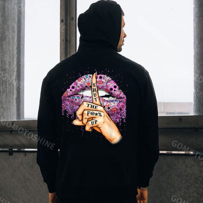 SHUT THE FUCK UP Gothic Style Lips Print Men's Hoodie