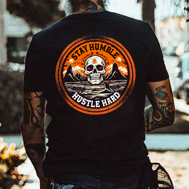 STAY HUMBLE HUSTLE HARD Skull Print Men's T-shirt
