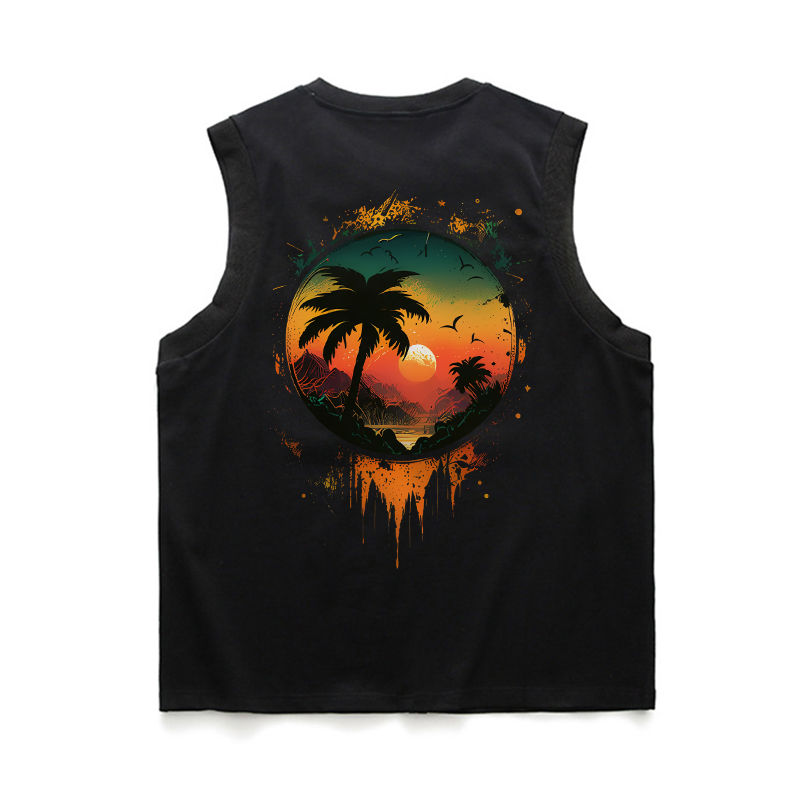 Tropical Landscape Black Print Vest