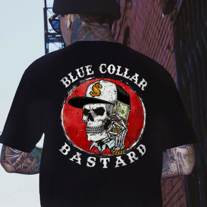 BLUE COLLAR BASTARD Skeleton&Money Print Men's T-shirt