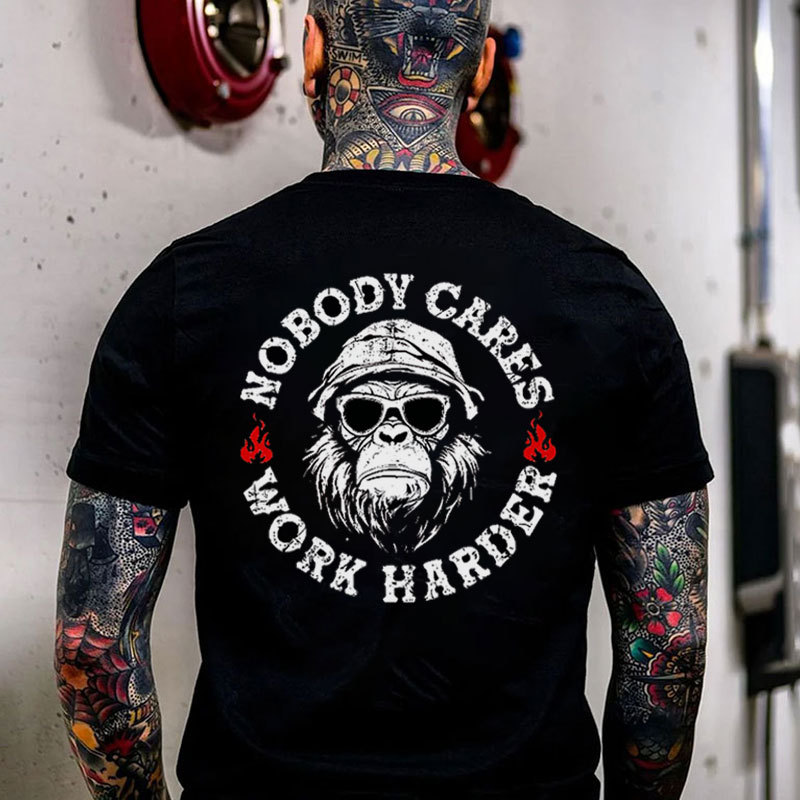NOBODY CARES WORK HARDER Chimpanzee Print Men's T-shirt