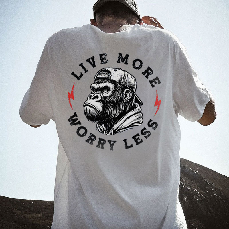 LIVE MORE WORRY LESS Chimpanzee Print Men's T-shirt
