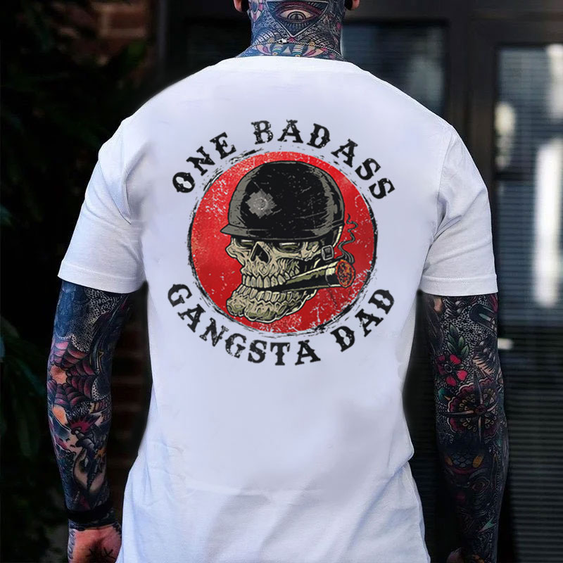 ONE BADASS GANGSTA DAD Skull With Cigar Print Men's T-shirt