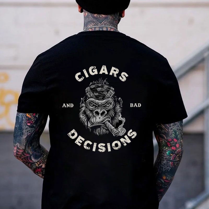CIGARS AND BAD DECISIONS Chimpanzee Black Print T-shirt