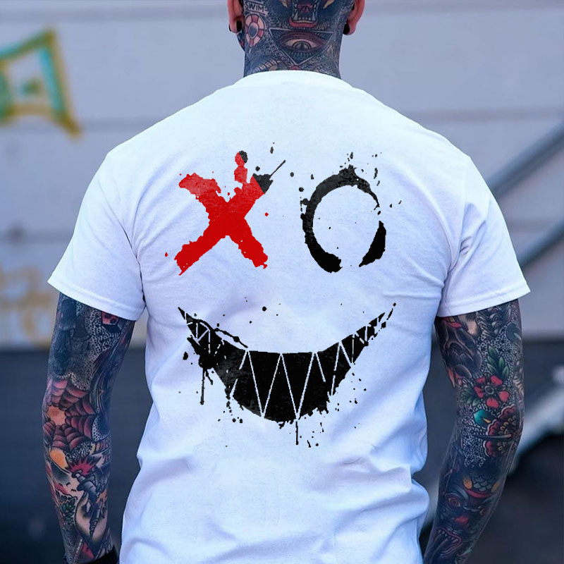 Evil Smile Emoji Graffiti Print Men's T-shirt