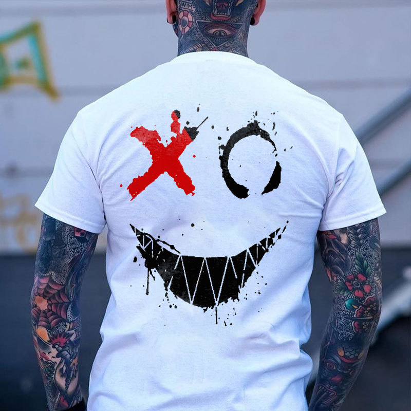 Evil Smile Emoji Graffiti Print Men's T-shirt