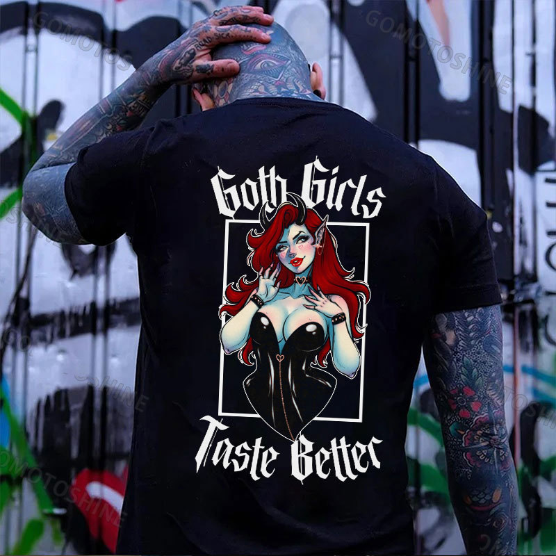 GOTH GIRLS TASTE BETTER Sexy Devil Girl Print Men's T-Shirt