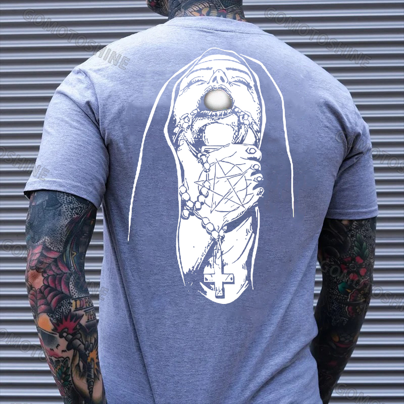 Chokehold Nun Religious Pattern Casual Black Print T-shirt