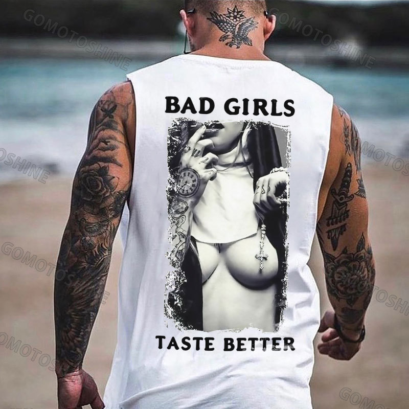 BAD GIRLS TASTE BETTER Sexy Naked Nun Print Men's Vest