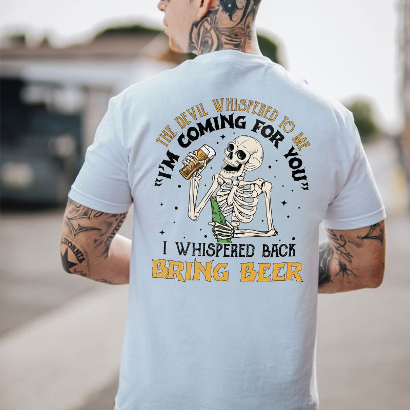 THE DEVIL WHISPERED TO ME Skeleton White Print T-shirt