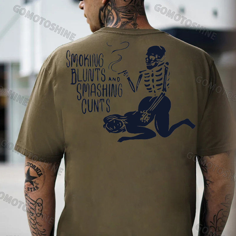 SMOKING BLUNTS AND SMASHING CUNTS Black Print T-shirt