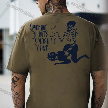 SMOKING BLUNTS AND SMASHING CUNTS Black Print T-shirt