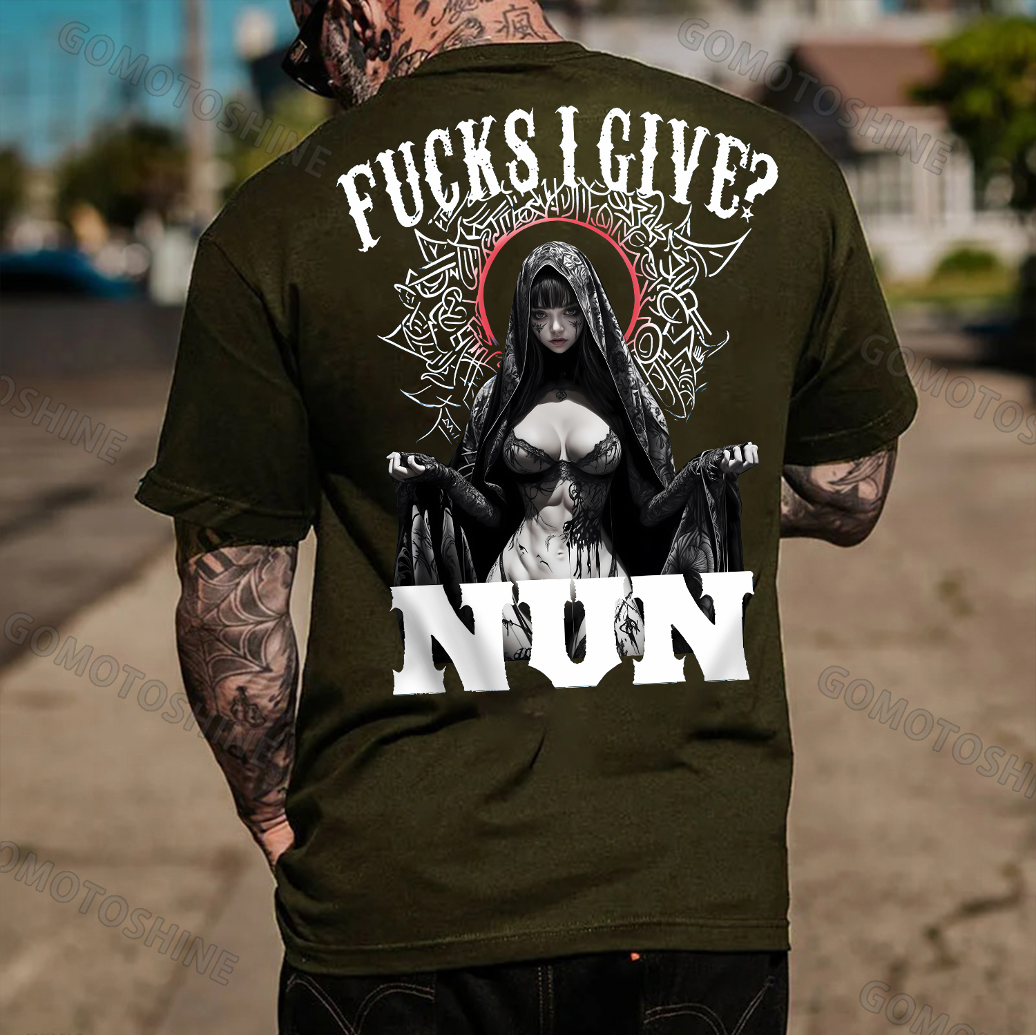 FUCKS I GIVE NUN Runes Sexy Nun Print Men's T-Shirt