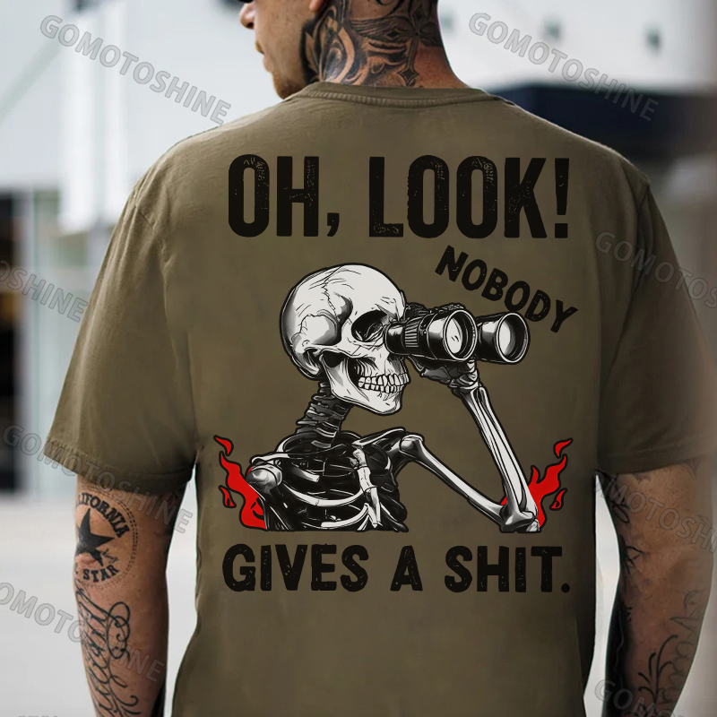 OH LOOK NOBODY GIVES A SHIT Skeleton&Telescope Print Men's T-Shirt