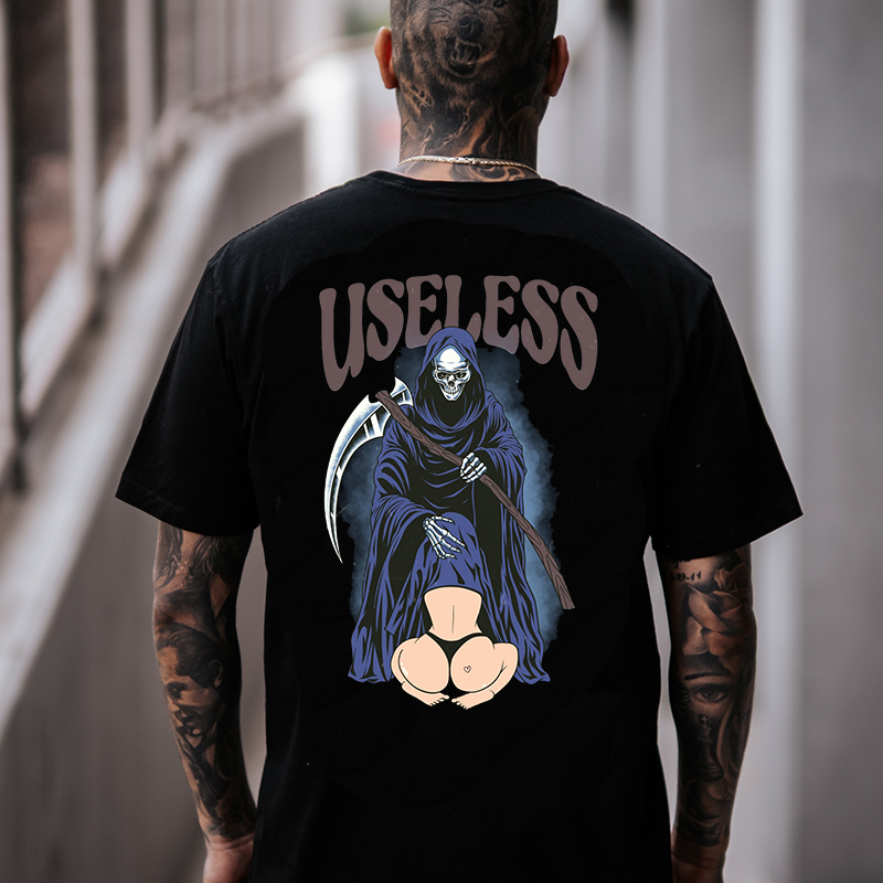 USELESS Skeleton Black Print T-shirt